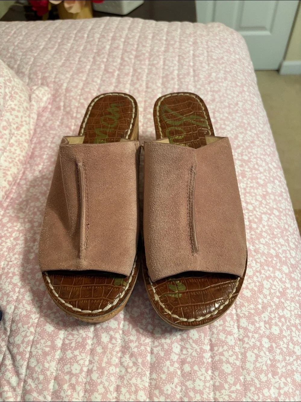 Sam Edelman Mauve Suede Slide Sandal with Brown Footbed